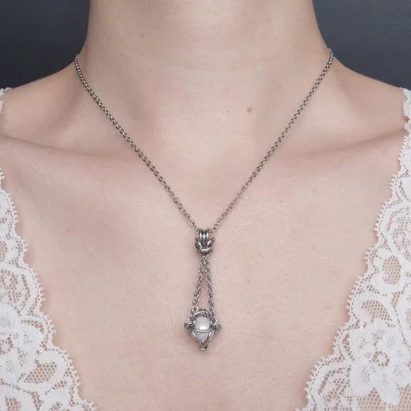 Antique white pearl and silver basket necklace with a small silver chain - Picture 2 of 7